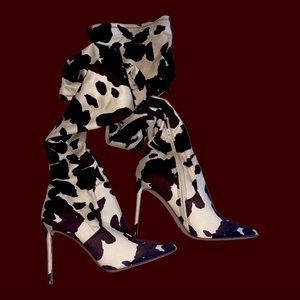 Cow print over the knee boots